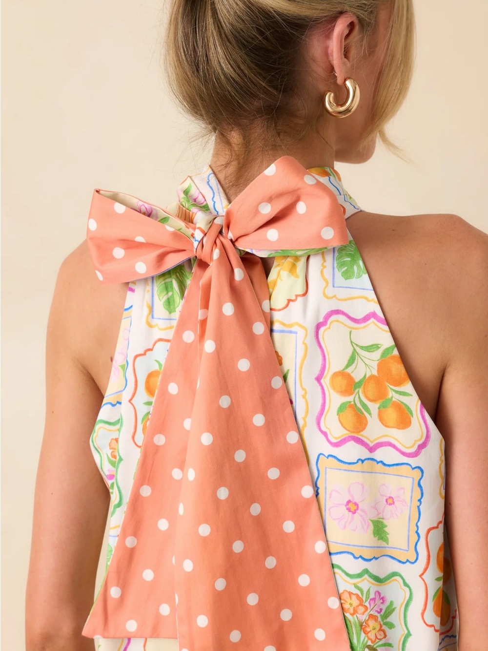 NWT | Prosperina Reversible Sleeveless Halter Maxi Dress Floral Polka Dot Size M - Picture 6 of 11